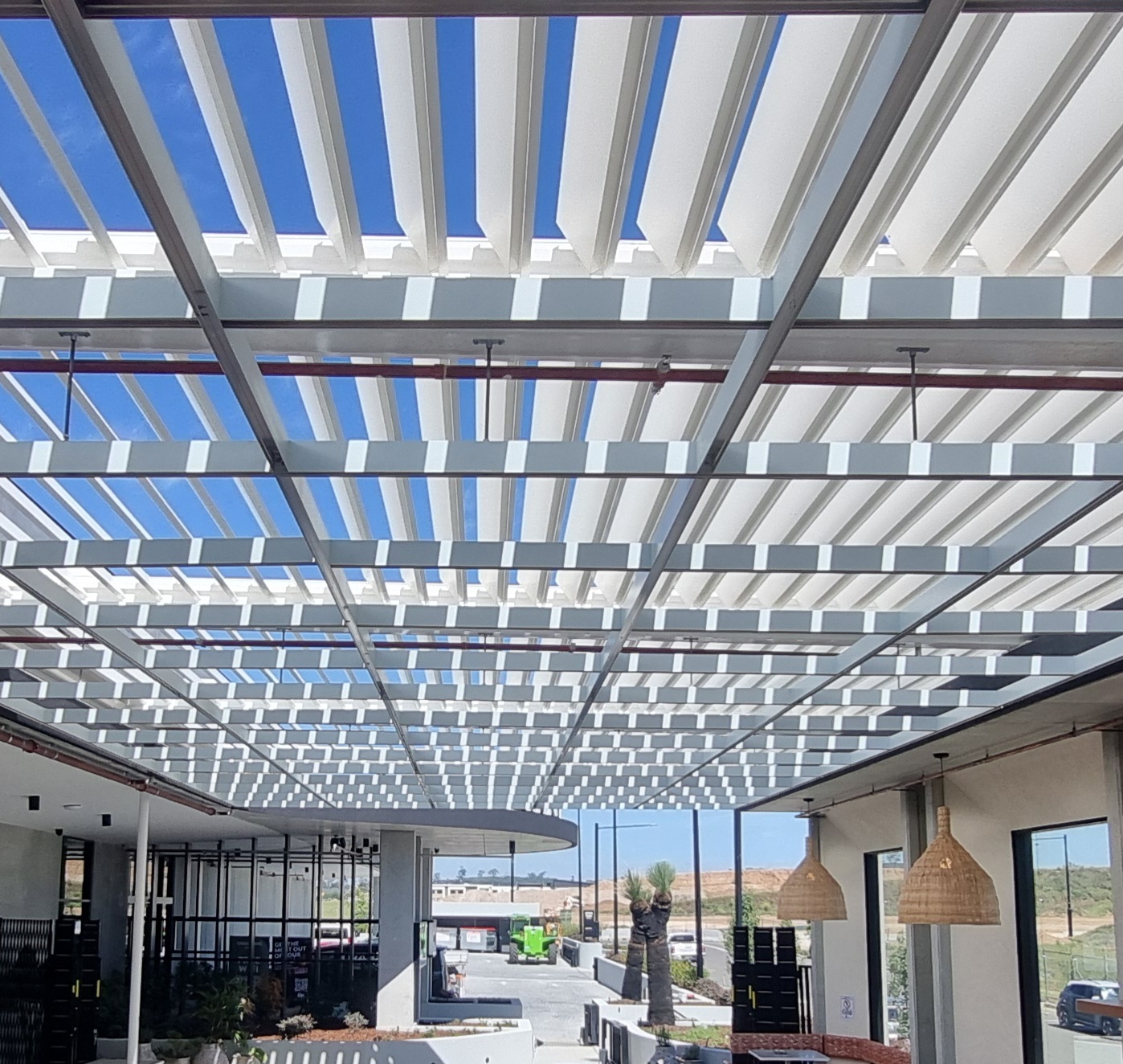 Commercial motorised operable louvre roof system — Shutters of Sydney